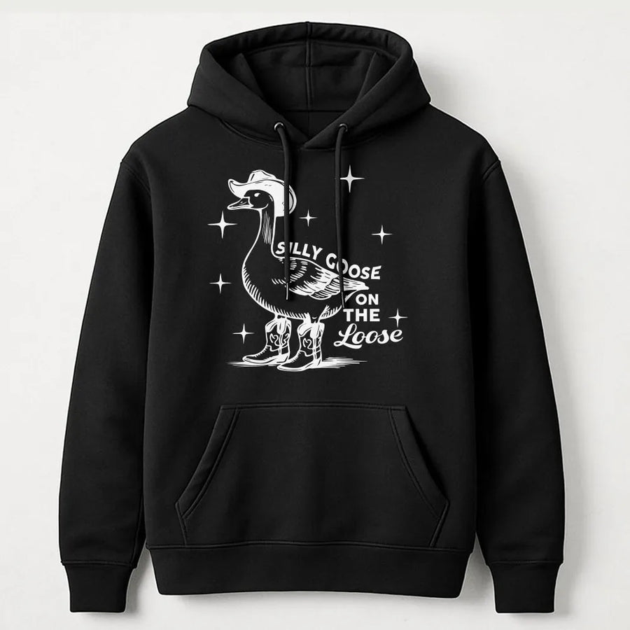 Silly Goose Hoodie | Funny Western Cowgirl Goose Graphic | Premium Cotton Blend | Unisex 90s Aesthetic Gift