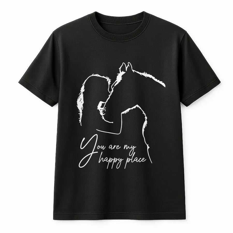 Horse Lover T-Shirt | You Are My Happy Place Minimalist Line Art | Premium 100% Cotton Tee | Equestrian Apparel Gift for Horse Girls and Riders