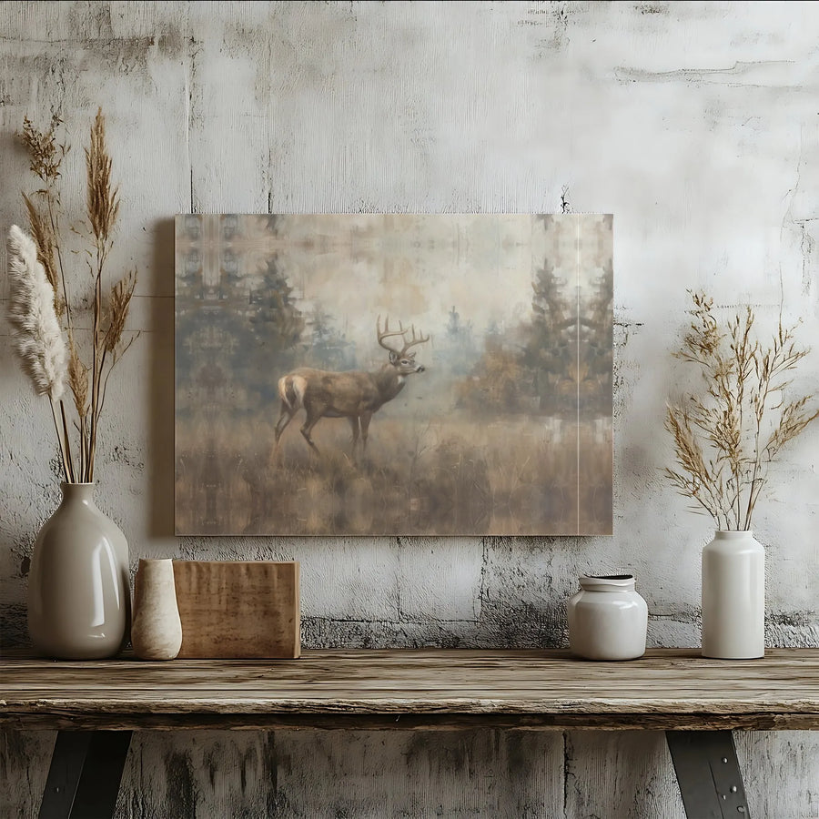 Whitetail Deer Wall Art | Misty Forest Landscape Canvas | Gallery Quality 1.25 Inch Profile | Rustic Cabin Nature Decor Gift