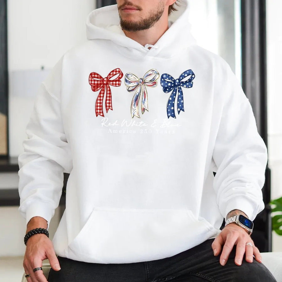 Patriotic Coquette Bow Hoodie | America 250 Years Graphic | Soft Cotton Blend | 4th of July Gift for Women