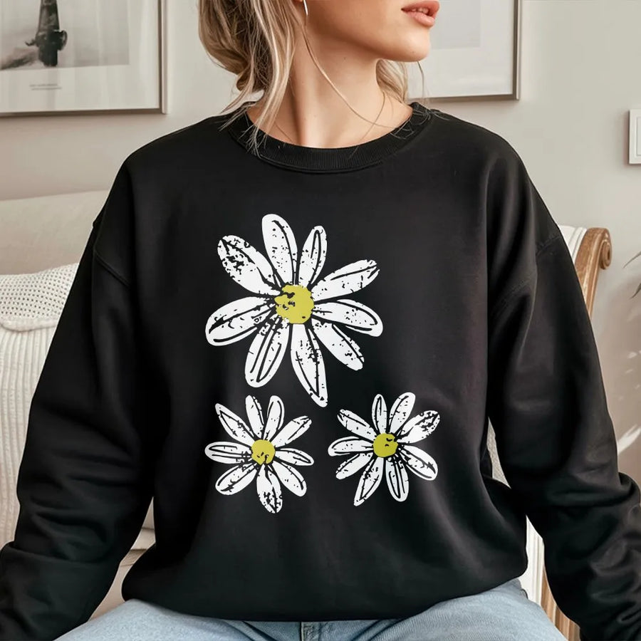 Daisy Sweatshirt | Retro Boho Floral Graphic Print | Soft Cotton-Blend Premium Crewneck | Aesthetic Nature Lover Gift for Women & Men