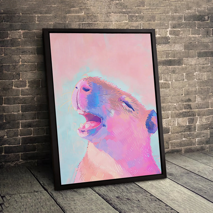 Colorful Capybara Canvas Art | Yawning Tropical Animal Wall Decor | Premium Fade-Resistant Print | Vibrant Modern Home & Office Gift