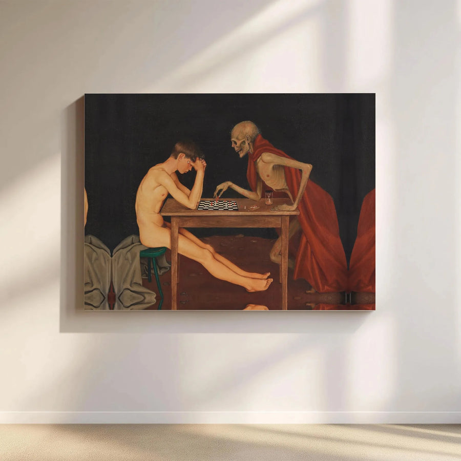 The Game Between Death and the Young Man Canvas | Classic Memento Mori Fine Art | Premium Gallery Wrap Wall Decor | Gothic Home Office Gift