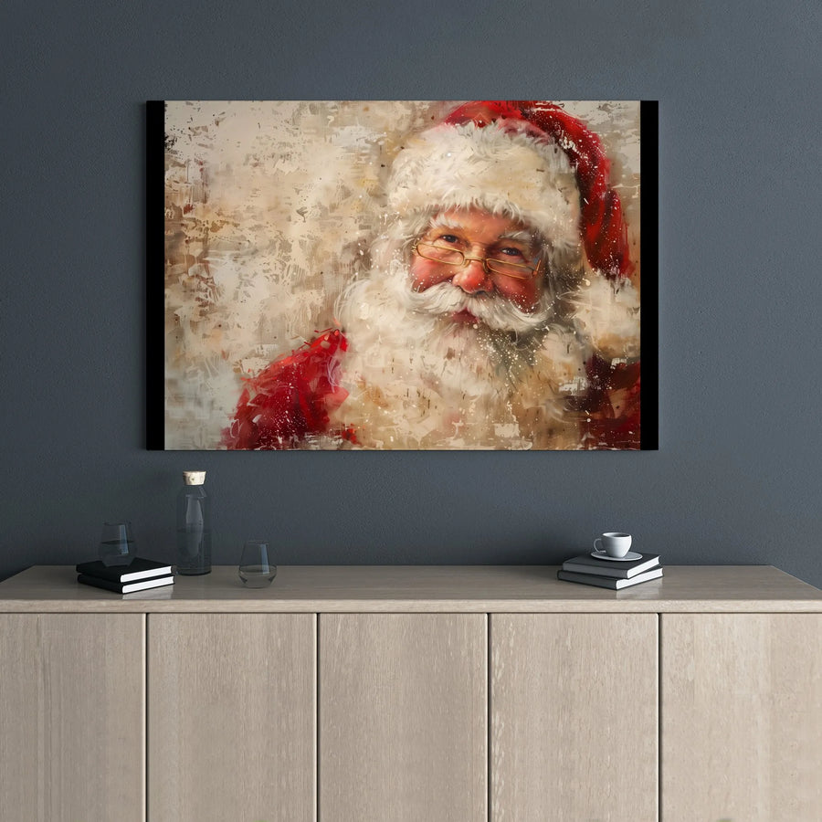 Santa Claus Canvas Wall Art | Painterly Christmas Portrait Print | 1.25 Inch Gallery Wrap | Festive Holiday Home Decor Gift