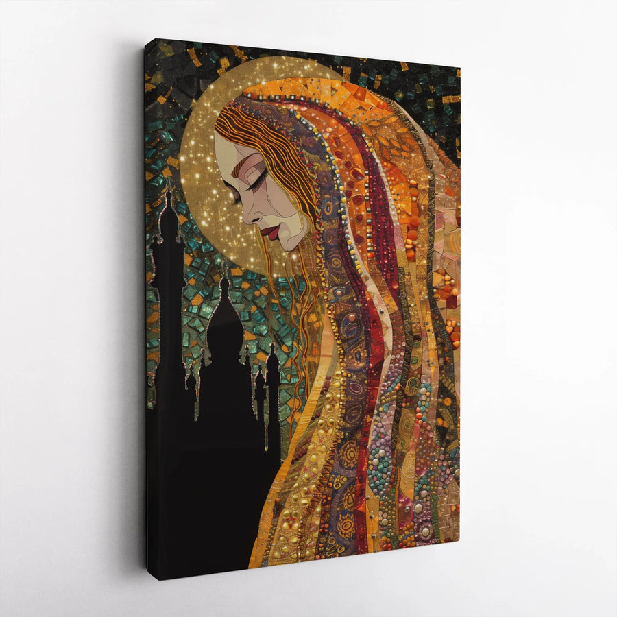 Virgin Mary Canvas Wall Art | Mosaic Style Religious Portrait | Premium Fade-Resistant Gallery Wrap | Spiritual Home Decor Gift