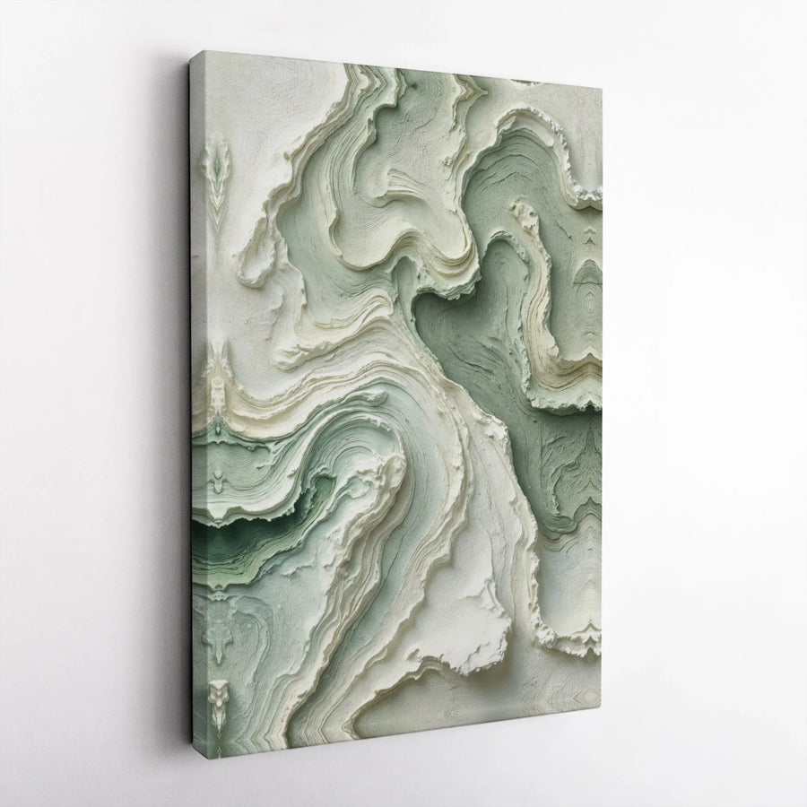 Abstract Textured Canvas Wall Art | Sage Green 3D Layered Stone Print | Premium Thick Gallery Canvas | Modern Minimalist Home Decor Gift