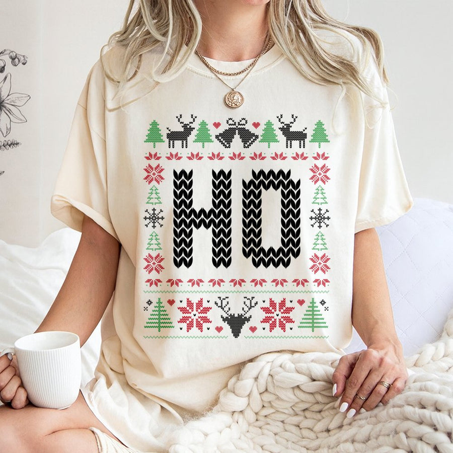 Funny Ho Ho Ho Ugly Christmas T-Shirt | Couples Matching Festive Graphic Design | Premium 100% Cotton | Humorous Holiday Gift for Men and Women