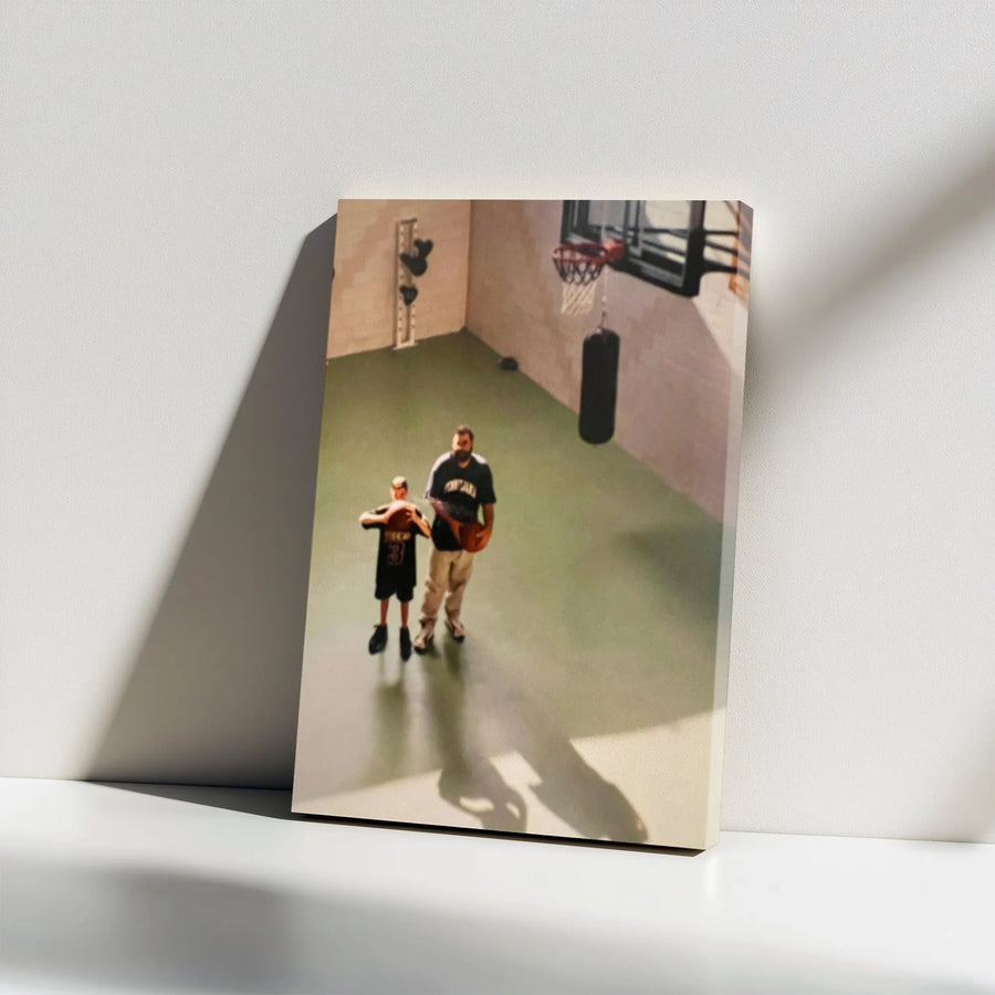 Father and Son Basketball Canvas Print | Nostalgic Court Photo Wall Art | Premium Gallery Wrapped Canvas | Gift for Dad from Son