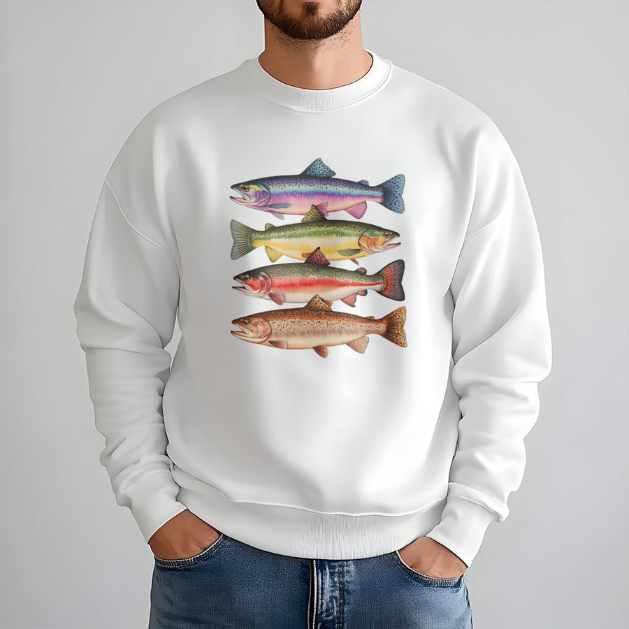 Trout Fish Sweatshirt | Colorful River Fishing Graphic | Premium Cotton Blend Crewneck | Fly Fishing Gift For Anglers
