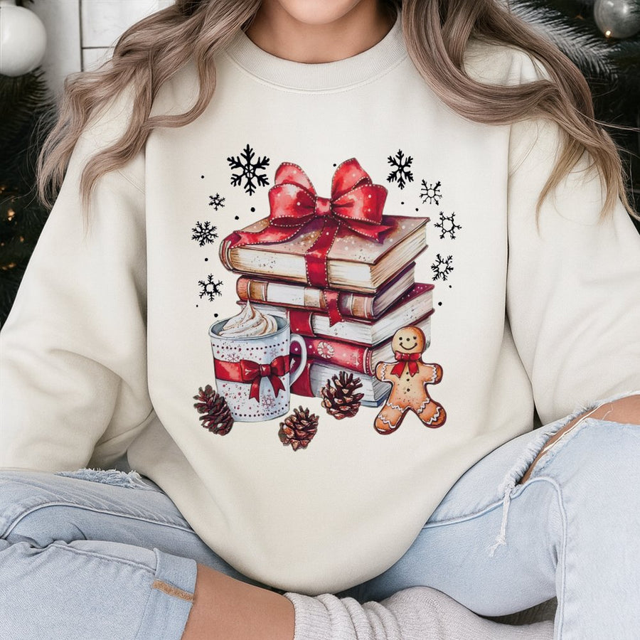 Christmas Books Sweatshirt | Cozy Holiday Reading Design | Premium Cotton-Poly Blend | Book Lover Christmas Gift Idea