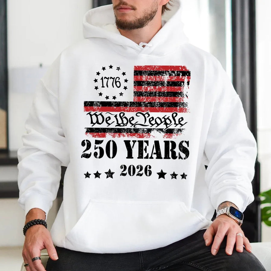 America 250th Anniversary Hoodie | We The People Distressed Flag | Premium Cotton Blend | Patriotic Gift for Men and Women