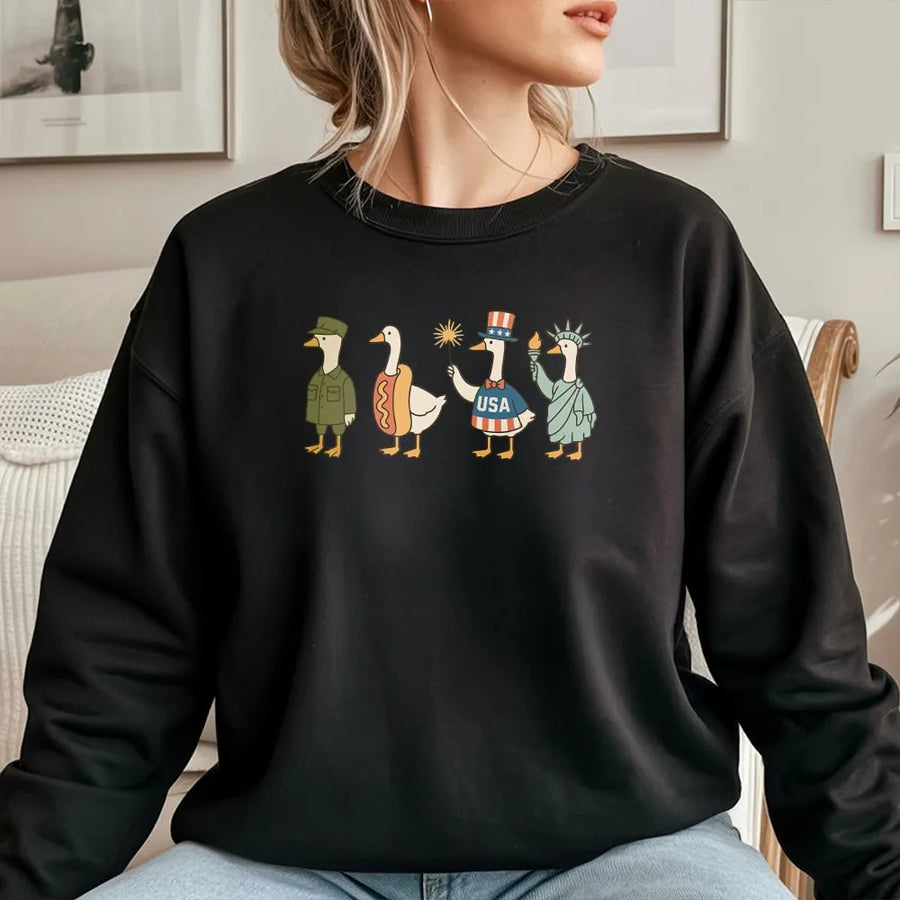 Funny 4th of July Goose Sweatshirt | Patriotic USA Geese Graphic Tee | Premium Comfort Colors Shirt | Independence Day Gift for Men and Women