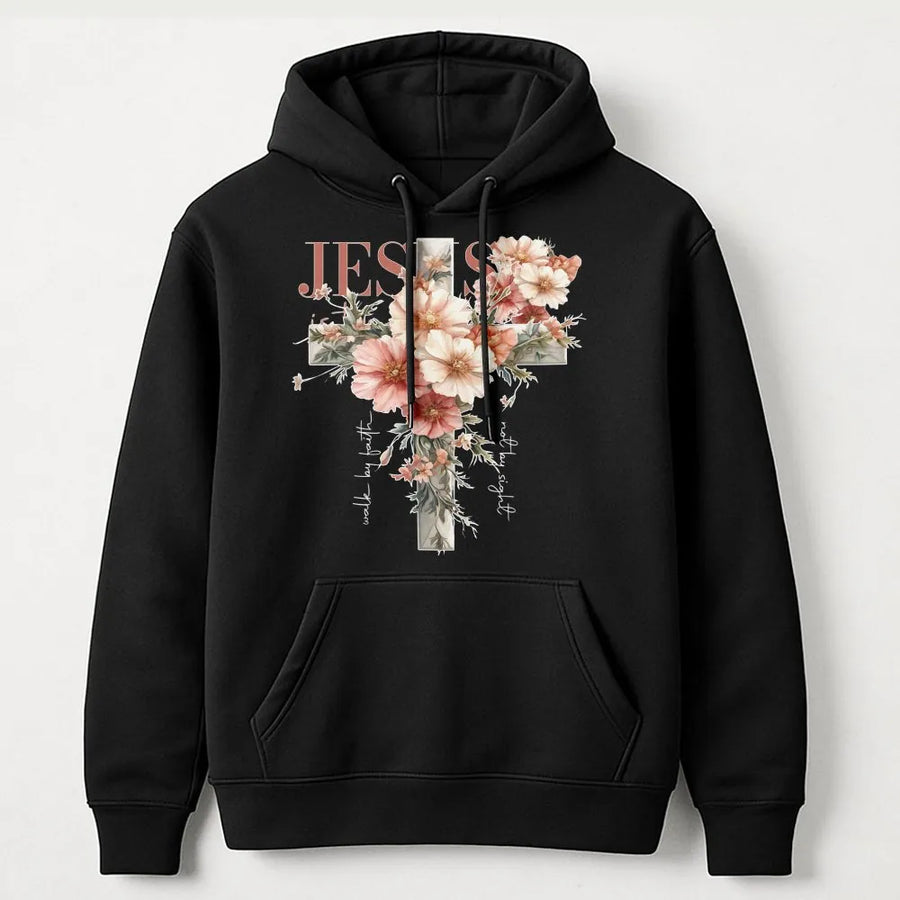 Floral Cross Hoodie | Walk By Faith Inspirational Bible Verse Design | Premium Cotton Blend | Religious Christian Gift For Women