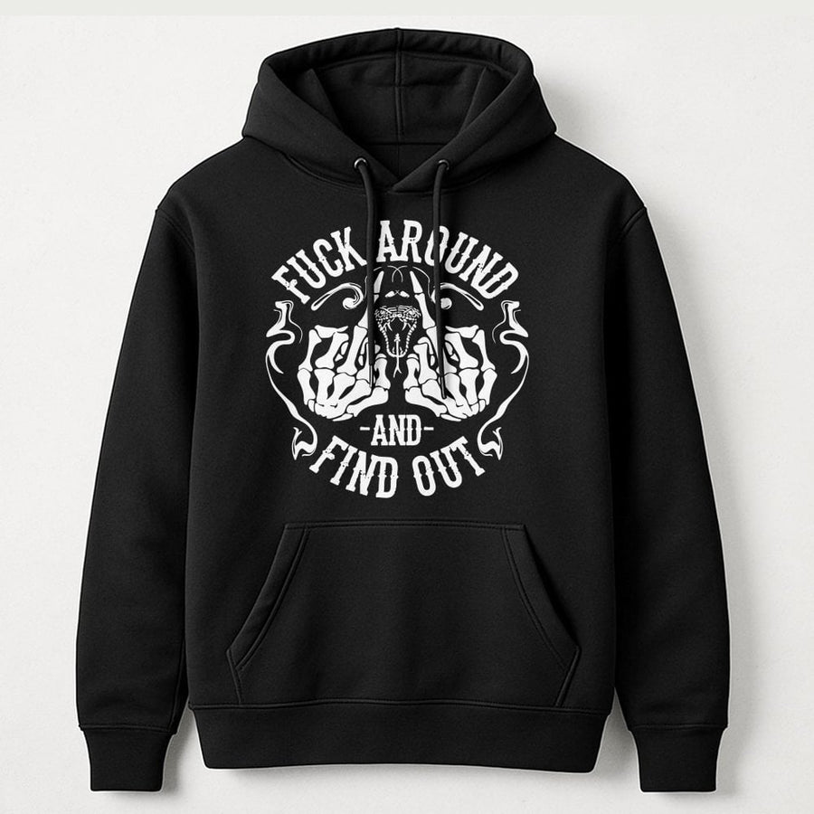 Fuck Around And Find Out Hoodie | Skeleton Middle Finger Graphic | Premium Cotton Blend | Edgy Streetwear Gift For Rebel Men And Women