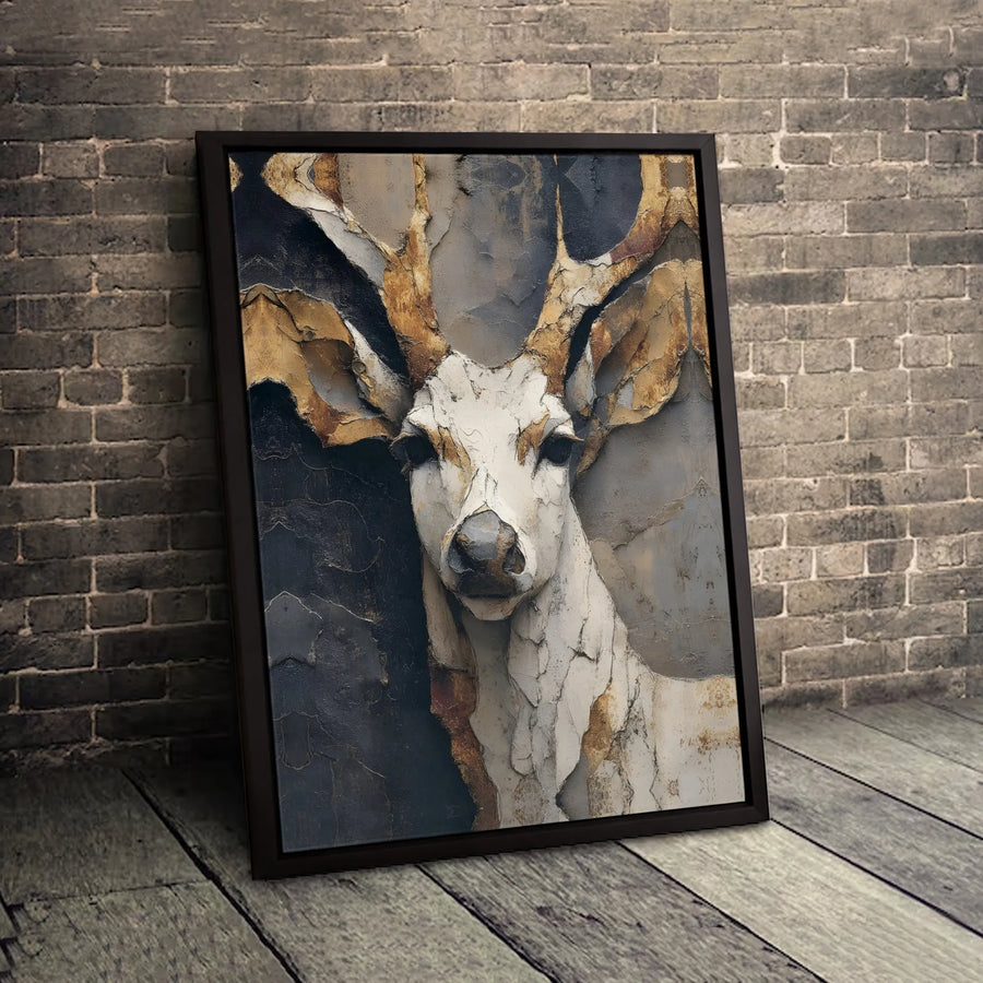 Abstract Deer Canvas Wall Art | Rustic Textured Wildlife Portrait | Gallery-Wrapped Premium Print | Modern Farmhouse Living Room Home Decor