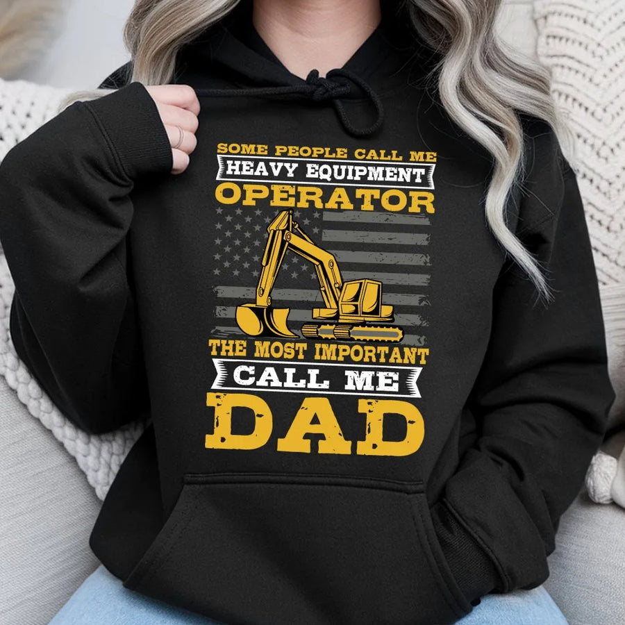 Heavy Equipment Operator Dad Hoodie | Excavator US Flag Graphic Pullover | Soft Cotton Blend | Funny Construction Worker Gift for Father
