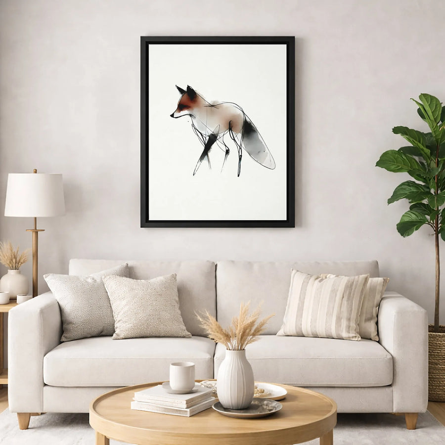 Minimalist Fox Canvas Wall Art | Abstract Watercolor Sketch Print | Premium Gallery-Wrapped Gallery Quality | Modern Home Decor Gift