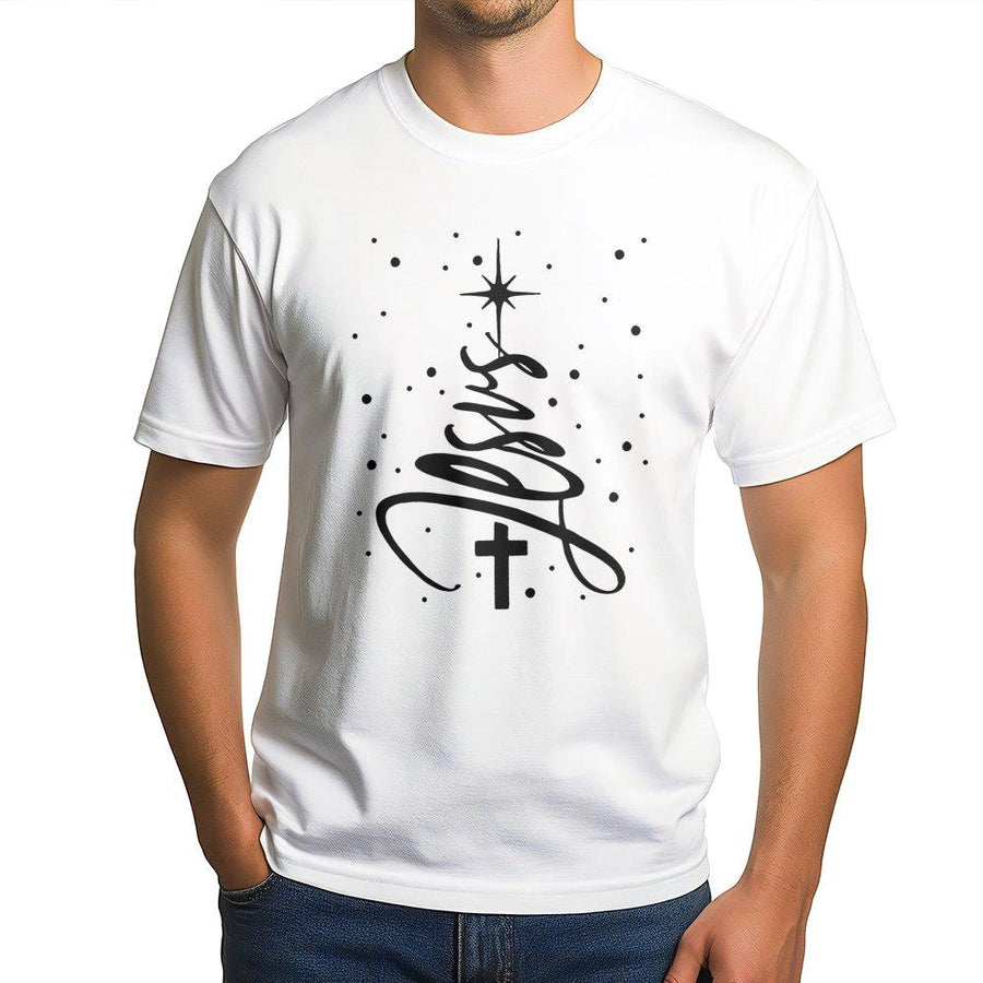 Jesus Christmas Tree T-Shirt | Christian Holiday Faith Cross Graphic | 100% Cotton Premium Tee | Religious Gift for Men and Women