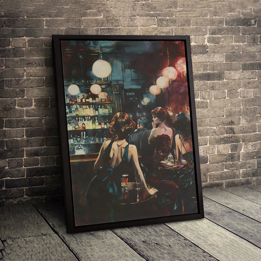 Speakeasy Bar Wall Art | Vintage Nightlife Oil Painting Style Print | 1.25 Inch Gallery Wrap Canvas | Premium Decor for Lounge or Office