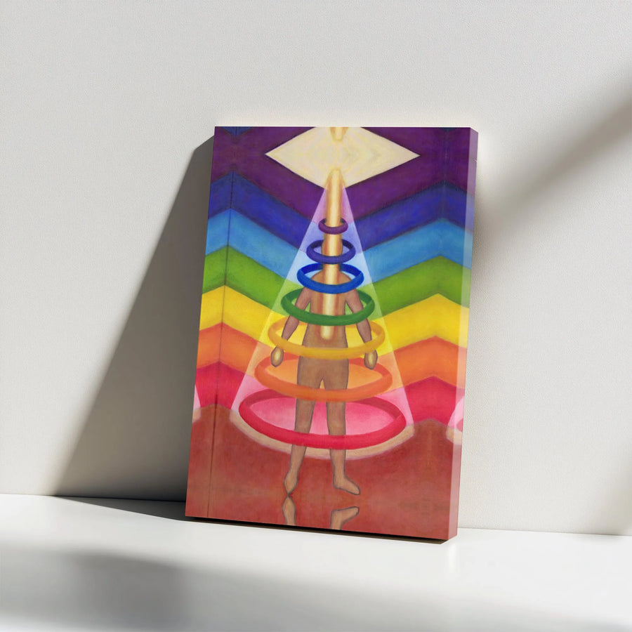 Chakra Energy Canvas Wall Art | Spiritual Human Figure With Rainbow Aura | Premium Gallery Wrapped Decor | Healing Home Office Gift