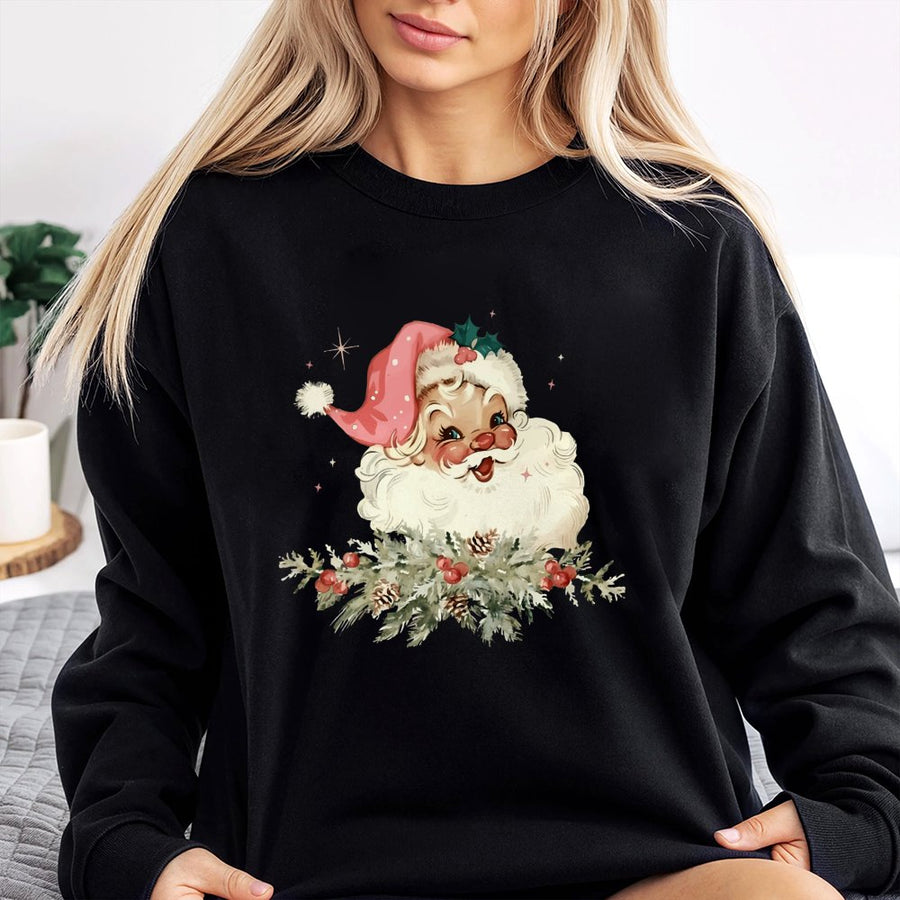 Vintage Santa Sweatshirt | Retro Christmas Holiday Graphic | Soft Cotton Blend Unisex Pullover | Festive Gift For Her And Him