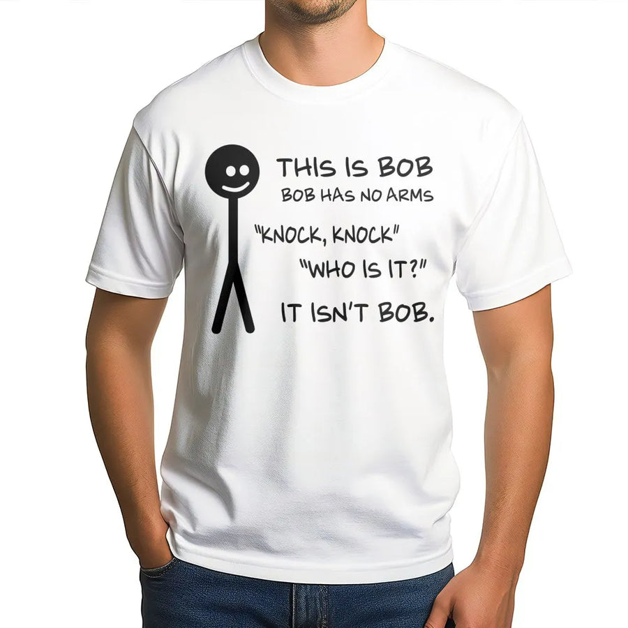 This Is Bob Stick Figure T-Shirt | Funny Knock Knock Joke Graphic Tee | Premium Cotton Casual Wear | Witty Sarcastic Gift for Men and Women