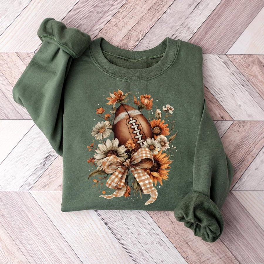 Football Game Day Sweatshirt | Floral Autumn Sunflower Design | Premium Cotton-Blend Fleece | Cozy Fall Apparel for Women and Sports Fans