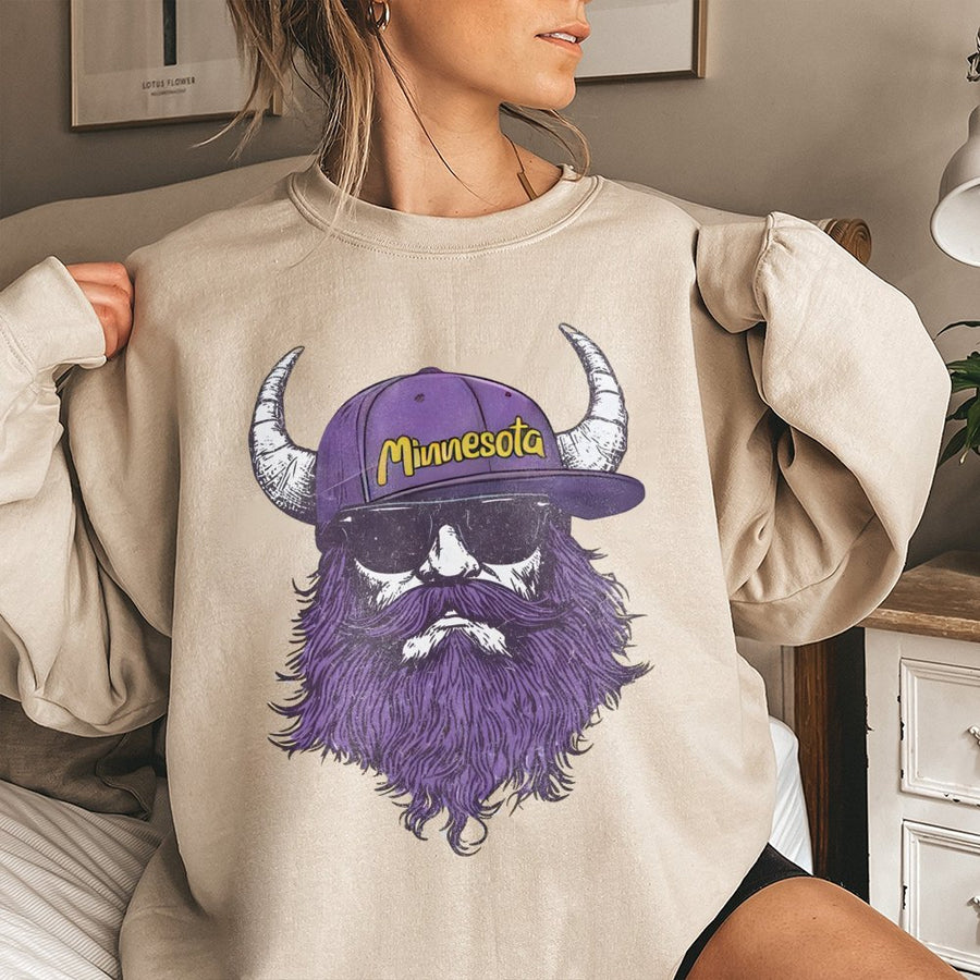 Minnesota Viking With Horns, Beard And Sunglasses Sweatshirt