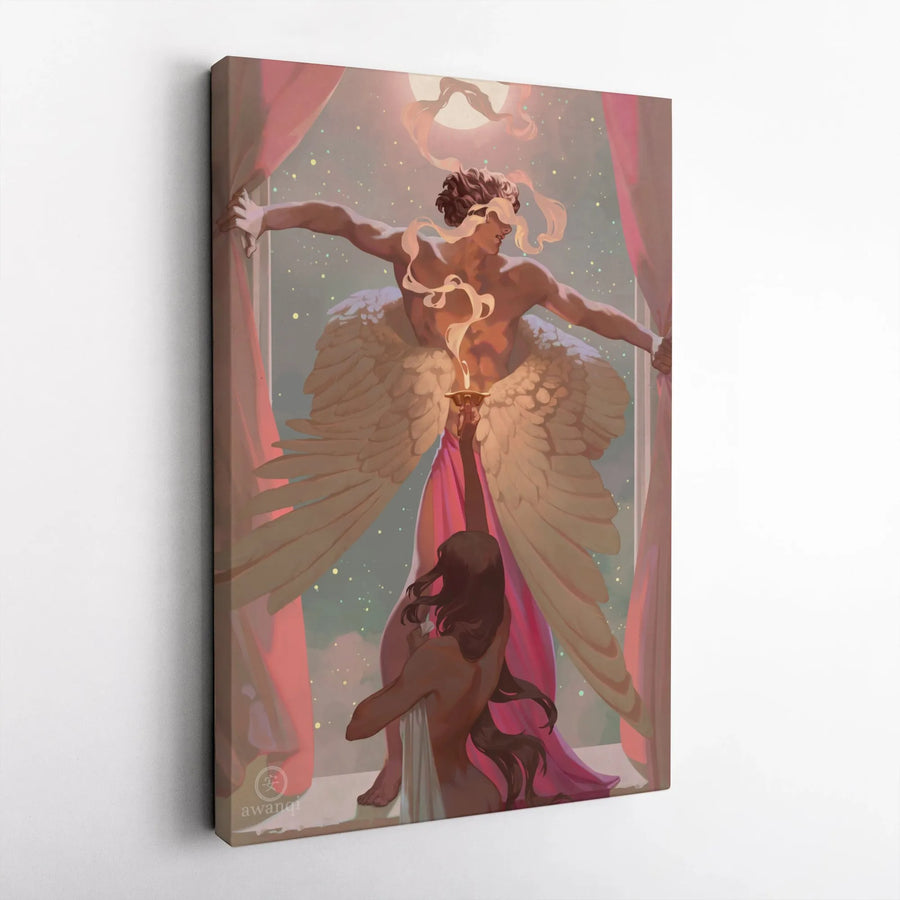 Eros and Psyche Canvas Wall Art | Romantic Angel and Mortal Artwork | Premium Gallery Wrapped Canvas | Collector's Gift for Mythology Lovers