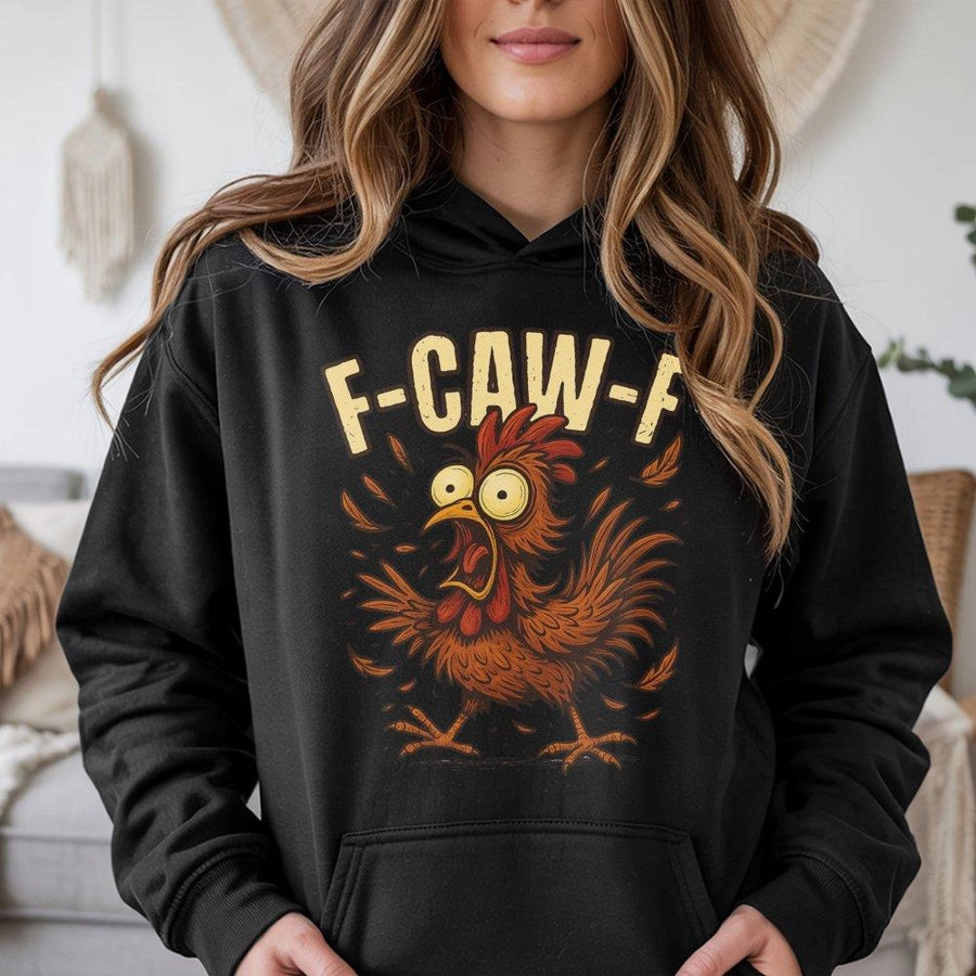 Funny Chicken Hoodie | F-Caw-F Distressed Graphic Design | Premium Cotton-Blend Sweatshirt | Unique Gift for Poultry and Farm Animal Lovers