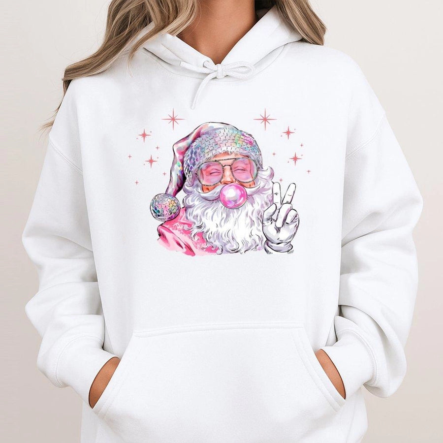 Disco Santa Hoodie | Retro Bubblegum Santa Claus Christmas Design | Premium Cotton Blend Pullover | Cute Holiday Gift for Her