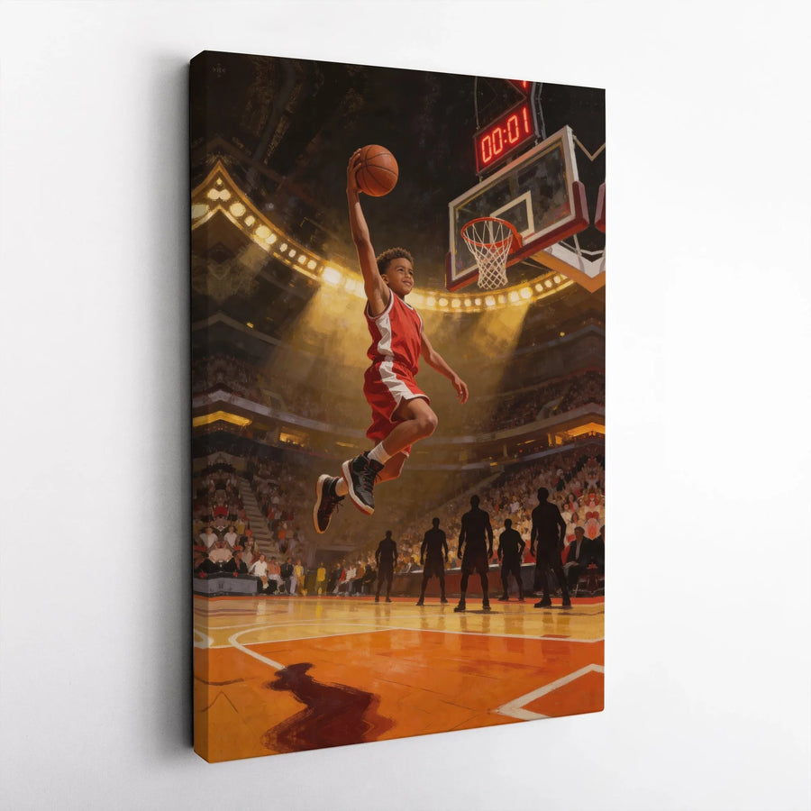 Basketball Slam Dunk Canvas Wall Art | Inspirational Game Winning Shot | Premium Gallery Wrap | Gift for Young Basketball Player