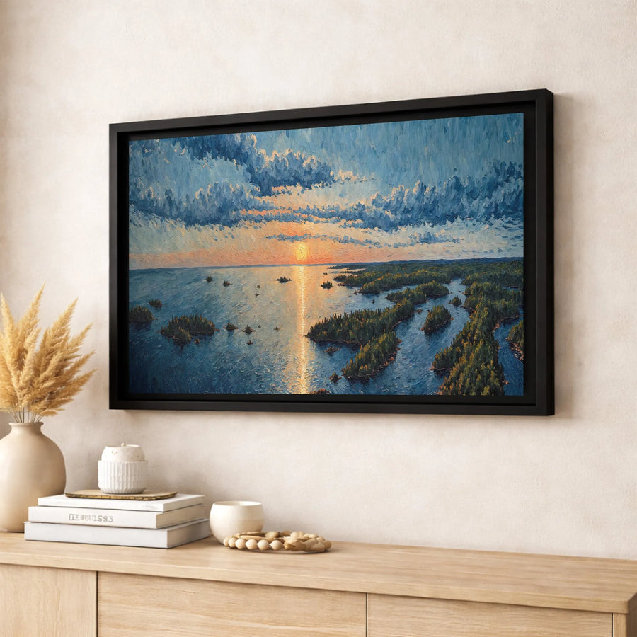Island Archipelago Sunset Canvas Wall Art | Impressionist Seascape Painting | Premium Gallery-Wrapped Print | Modern Home & Office Decor Gift