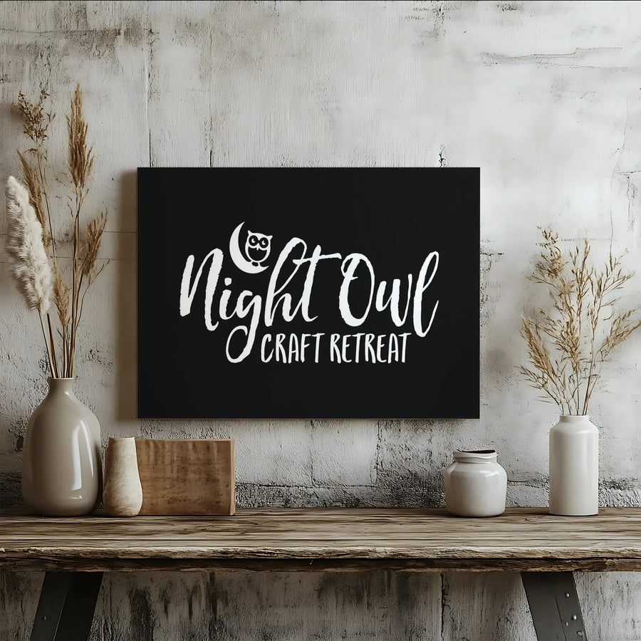 Night Owl Craft Retreat Canvas | Minimalist Owl Moon Wall Art | Premium Gallery Wrapped Decor | Gift for Crafters & Hobby Room Enthusiasts