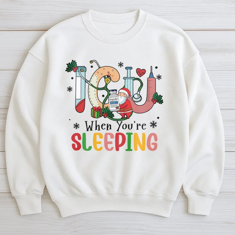 ICU Nurse Christmas Sweatshirt | Funny Santa Medical Holiday Graphic | Premium Cotton Blend | Gift For Intensive Care Unit RNs & Healthcare Workers