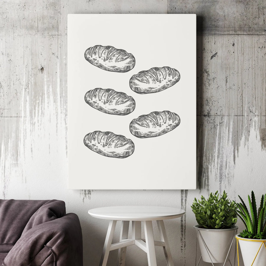 Sourdough Bread Wall Art | Vintage Hand-Drawn Sketch Illustration | Premium 1.25" Gallery Wrap Canvas | Bakery Kitchen Decor Gift