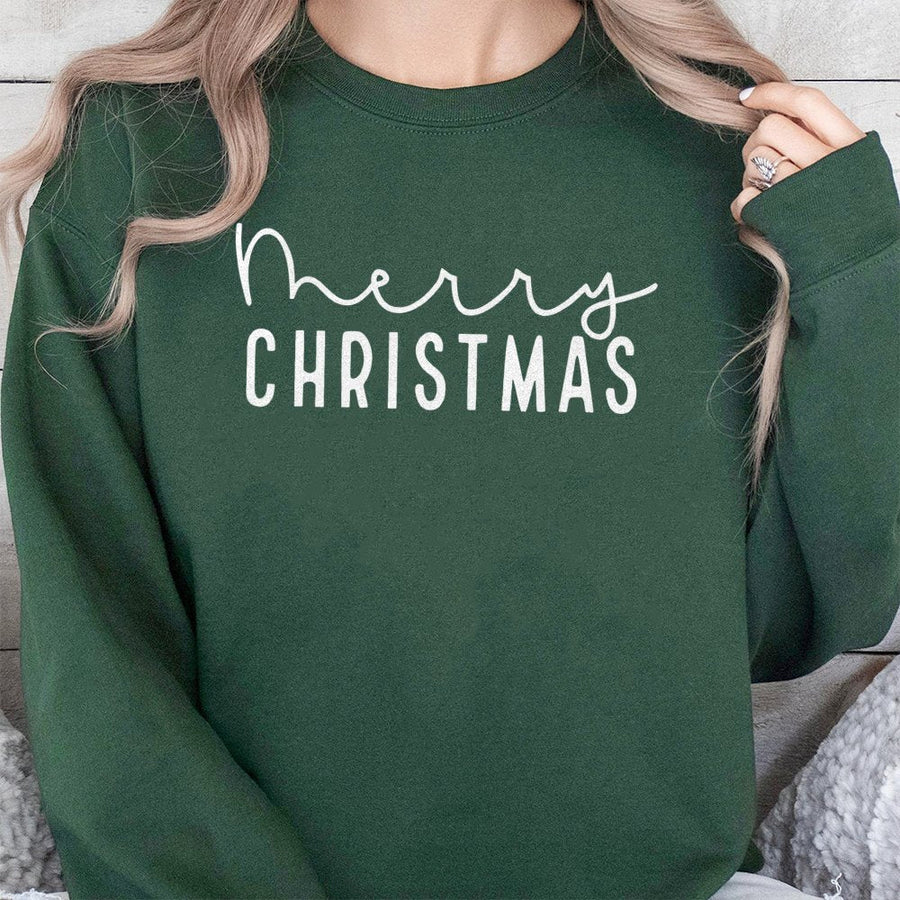 Merry Christmas Sweatshirt | Minimalist Festive Typography Design | Premium Cotton Blend Fleece | Cozy Holiday Gift for Women and Men