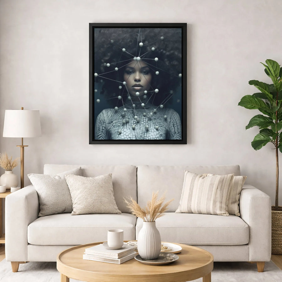 Afrofuturism Wall Art | Molecular Network Portrait | Premium Gallery Canvas | Modern Home & Office Decor