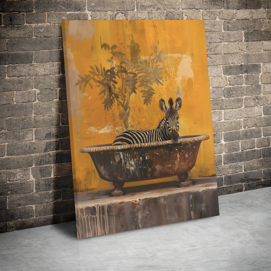 Zebra in Bathtub Wall Art | Whimsical Animal Bathroom Decor | Premium Gallery Wrapped Canvas | Unique Home Gift