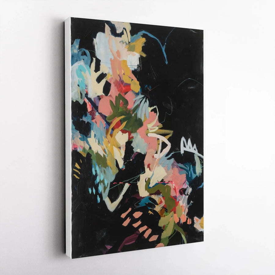 Abstract Colorful Vertical Canvas | Vibrant Brushstroke Painting on Black Background | Premium Gallery Wrapped Print | Modern Home Decor Gift
