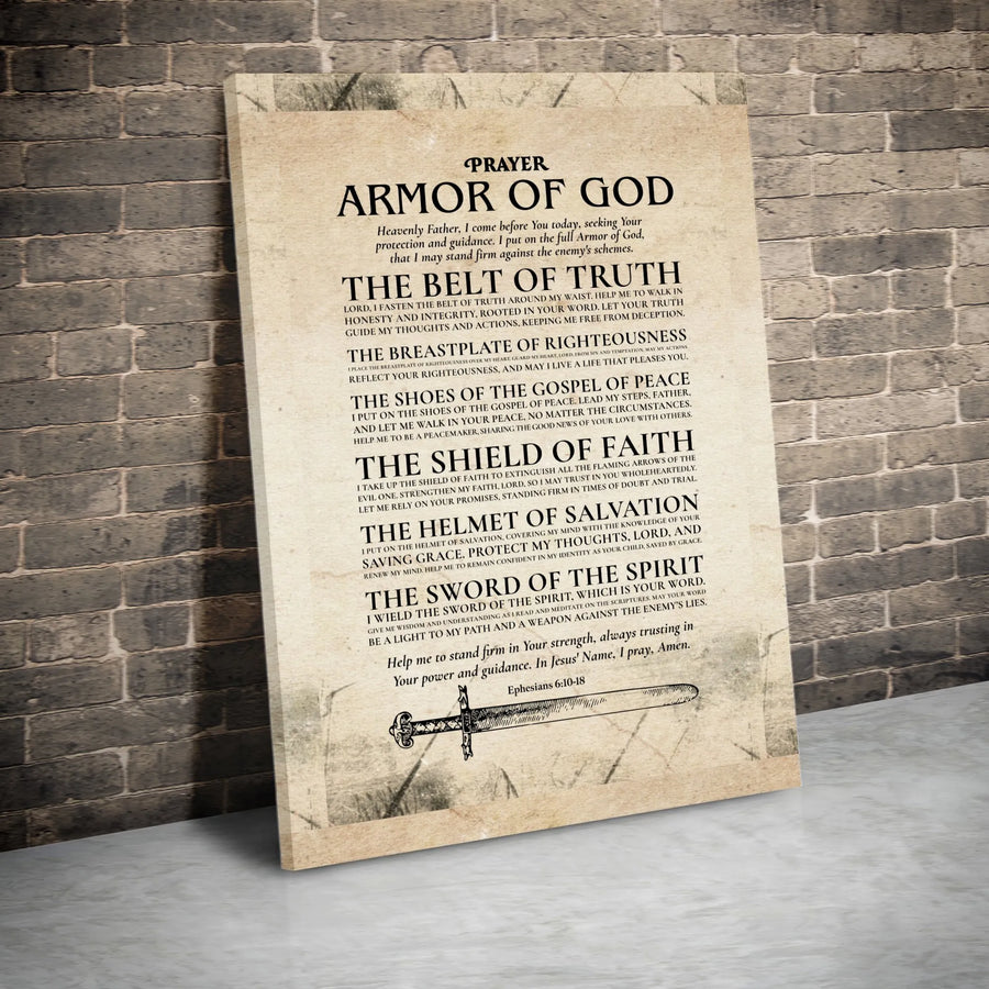 Armor of God Canvas Wall Art | Ephesians 6 Christian Scripture Print | Premium High-Quality Canvas | Faith Based Inspirational Gift for Men