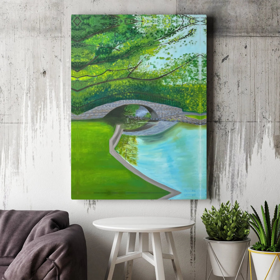 Park Landscape Canvas Print | Impressionist Stone Bridge Painting | Premium Gallery Wrap Wall Art | Serene Nature Decor Gift for Home Office