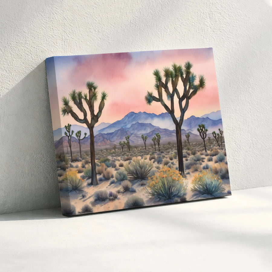 Joshua Tree Canvas Wall Art | Watercolor Desert Landscape Print | Premium Gallery Wrap Canvas | Southwestern Home Decor Gift