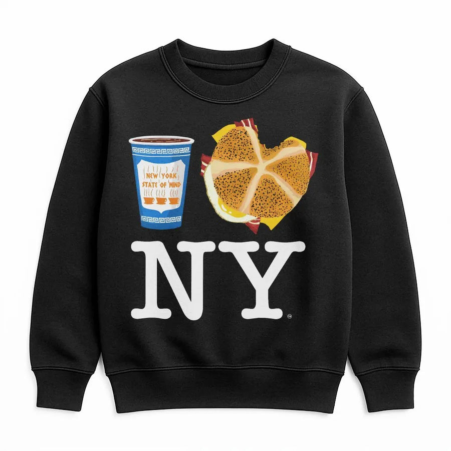 New York Breakfast Sweatshirt | BEC Coffee Cup Graphic Print | Soft Cotton Blend Crewneck | NYC Souvenir Gift For Foodies