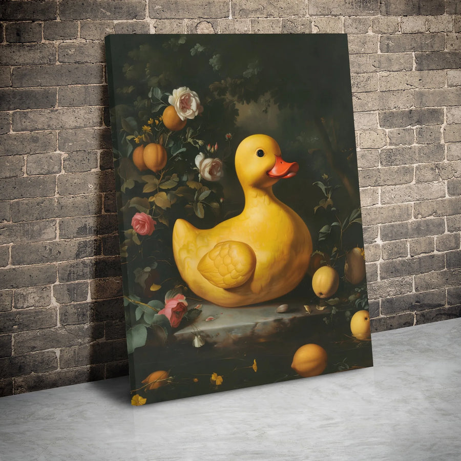 Rubber Duck Canvas Wall Art | Classical Still Life Oil Painting Style | Premium Gallery-Wrapped Print | Whimsical Home Decor Gift
