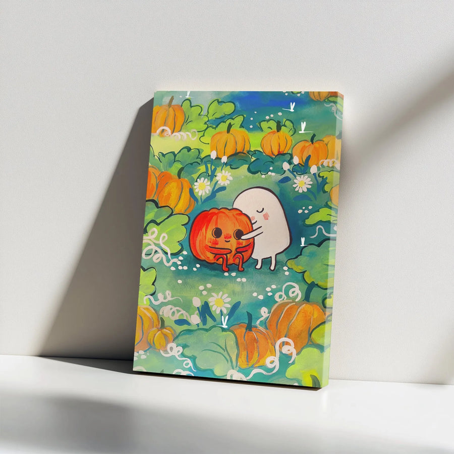 Cute Ghost And Pumpkin Canvas | "You Picked Me" Whimsical Wall Art | Premium 1.25" Gallery Wrap Print | Spooky Season Halloween Home Decor Gift
