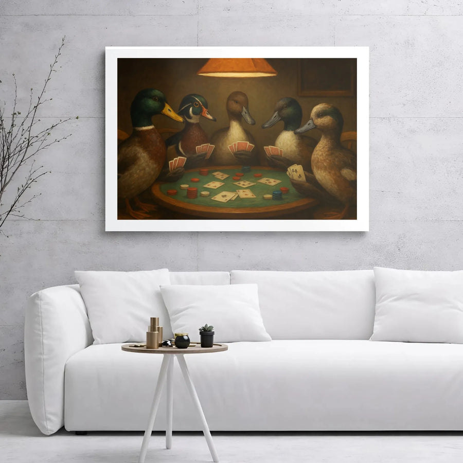 Ducks Playing Poker Canvas Wall Art | Whimsical Animal Gambling Print | Premium Gallery-Wrap Decor | Funny Office & Man Cave Gift