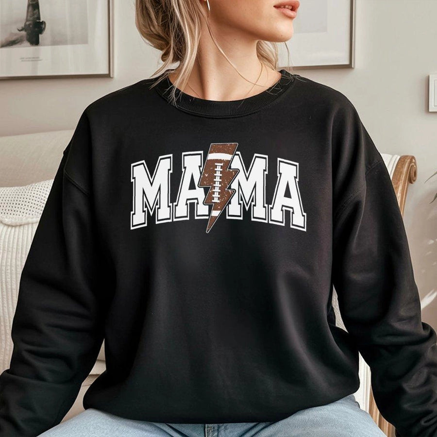 Football Mama Sweatshirt | Varsity Letter Lightning Bolt Design | Premium Cotton Blend | Gift for Football Mom and Sports Fan