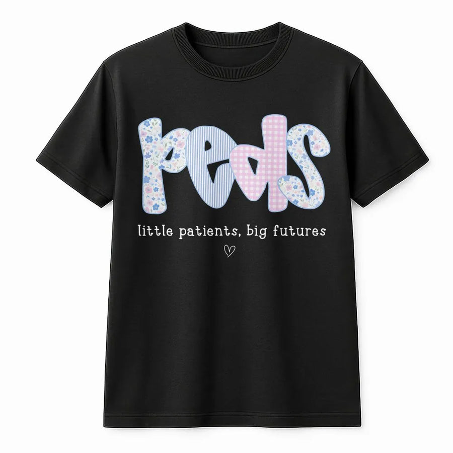 Pediatric Nurse T-Shirt | Cute Peds Floral Gingham Design | Soft Cotton Tee | Appreciation Gift for PICU Nurse & Pediatrician