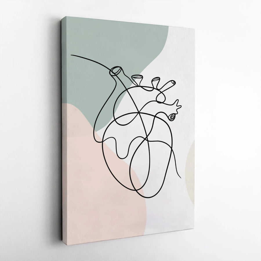 Anatomical Heart Wall Art | Minimalist One Line Drawing | Premium Fade-Resistant Canvas | Modern Sage and Blush Home Decor Gift